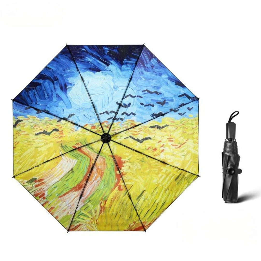 Starry Night Three-fold hand-opening oil painting all season umbrella