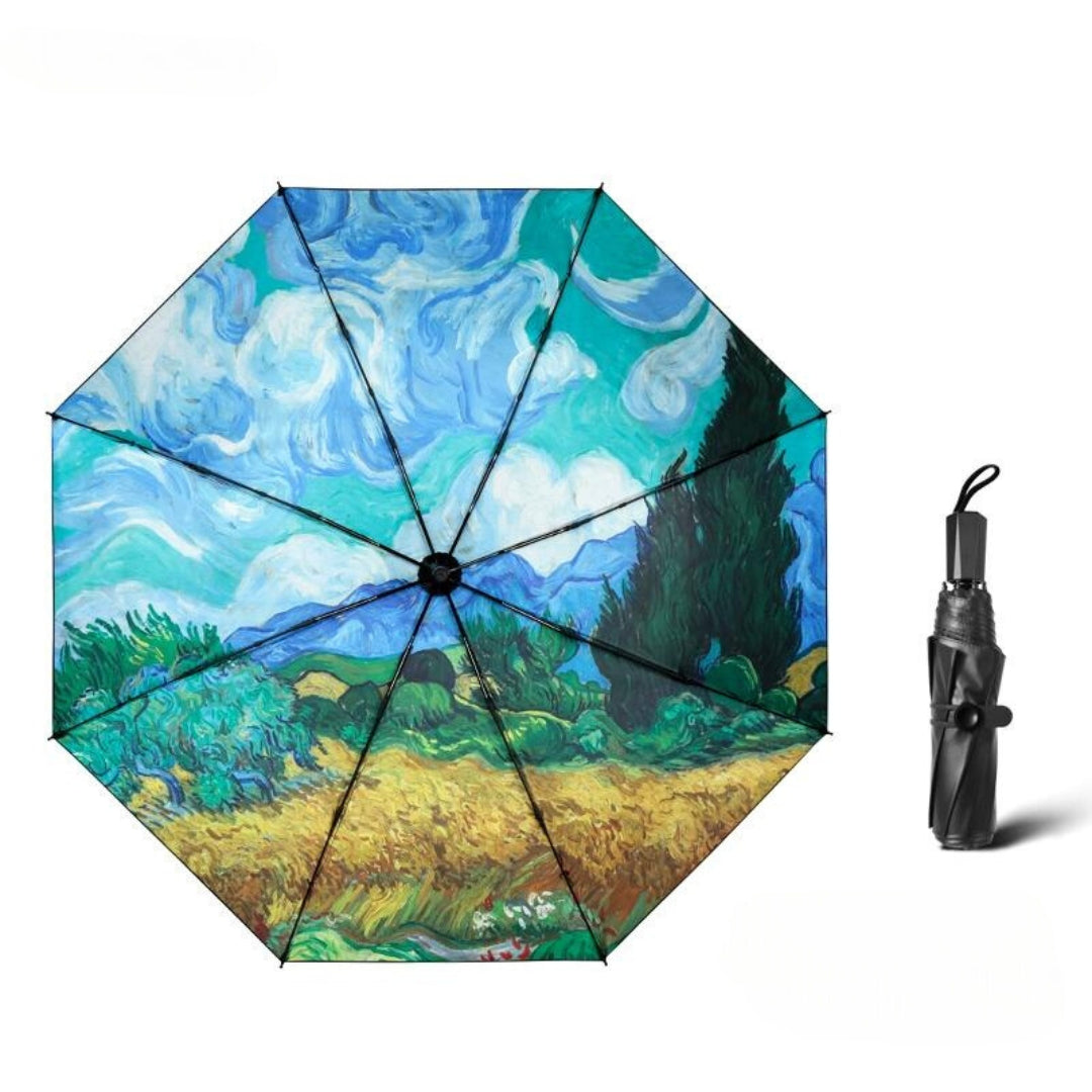 Starry Night Three-fold hand-opening oil painting all season umbrella