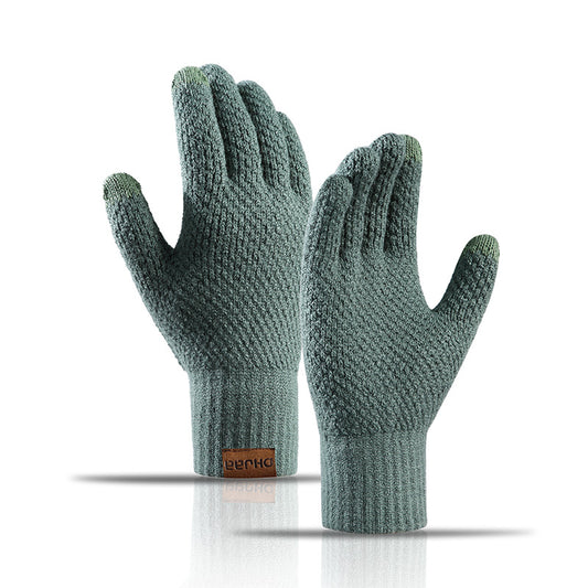 Fleece thickened warm wool knitted winter gloves