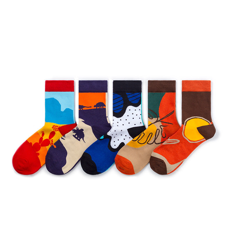 5 Pair set cartoon color trend Autumn and spring socks for men & women