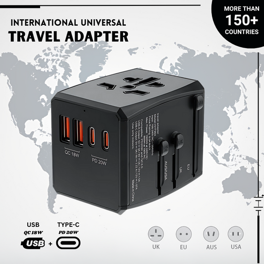 QC18W USB and PD20W Type C port multi-functional universal travel adapter