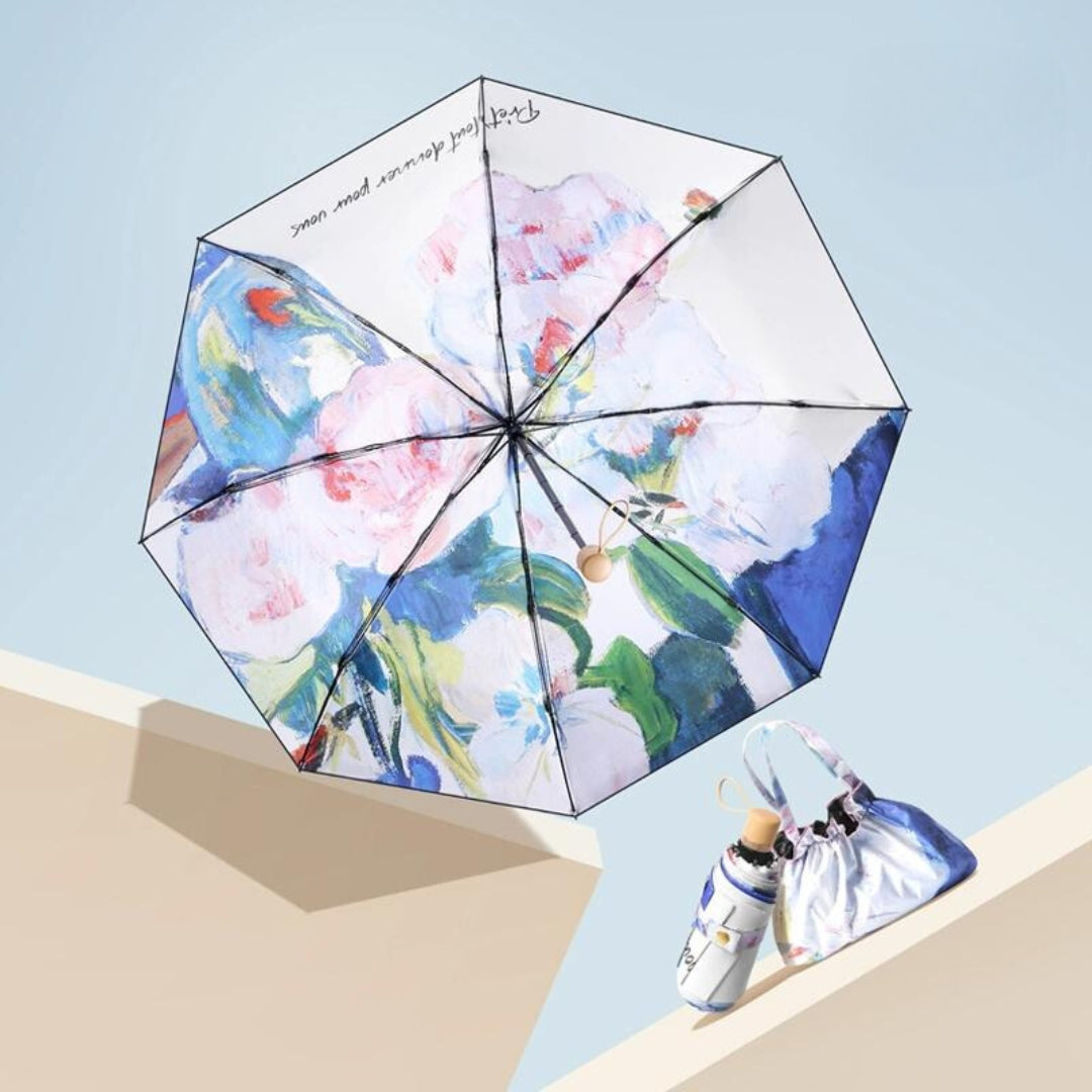 Double-layer hand-painted-style small folding umbrella