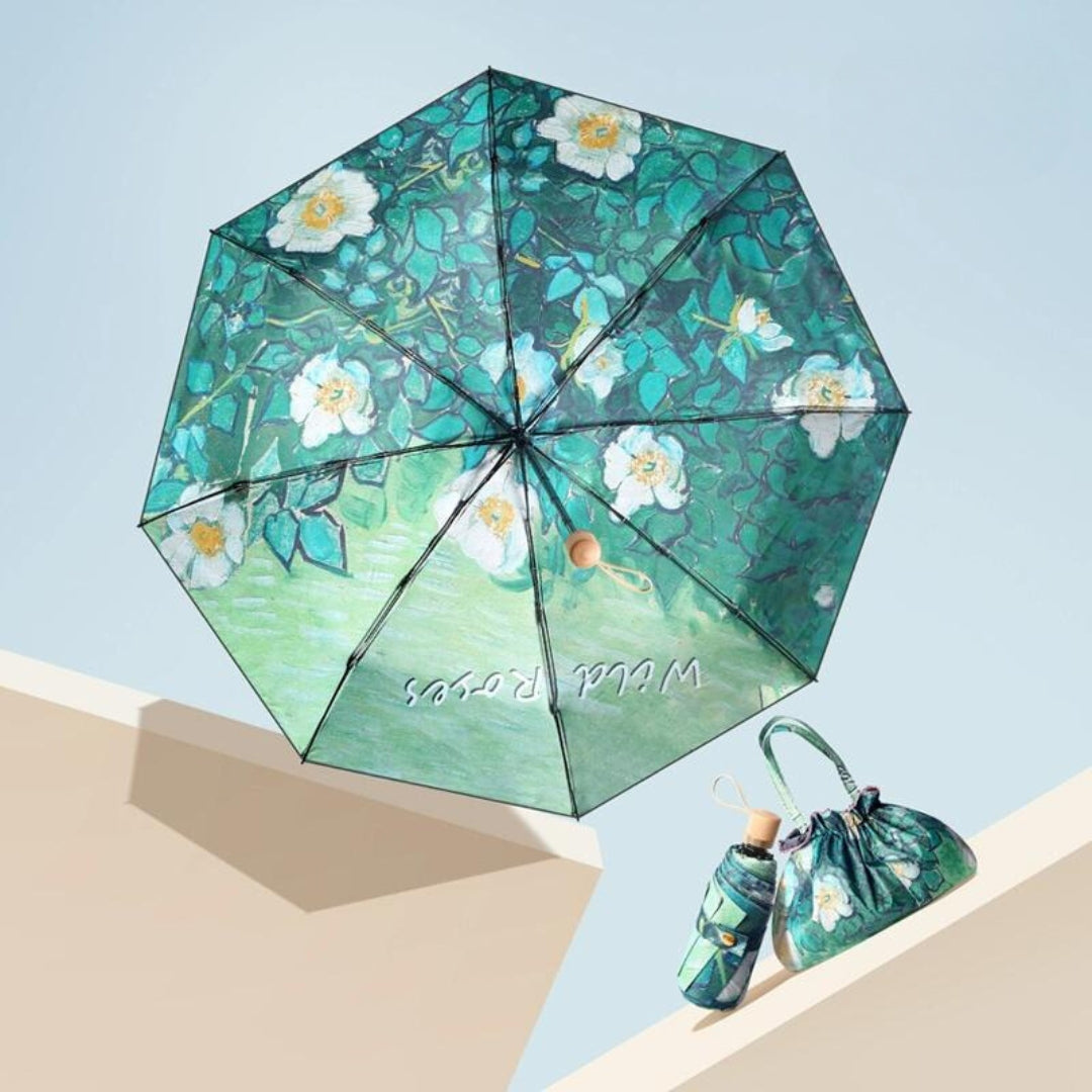 Double-layer hand-painted-style small folding umbrella