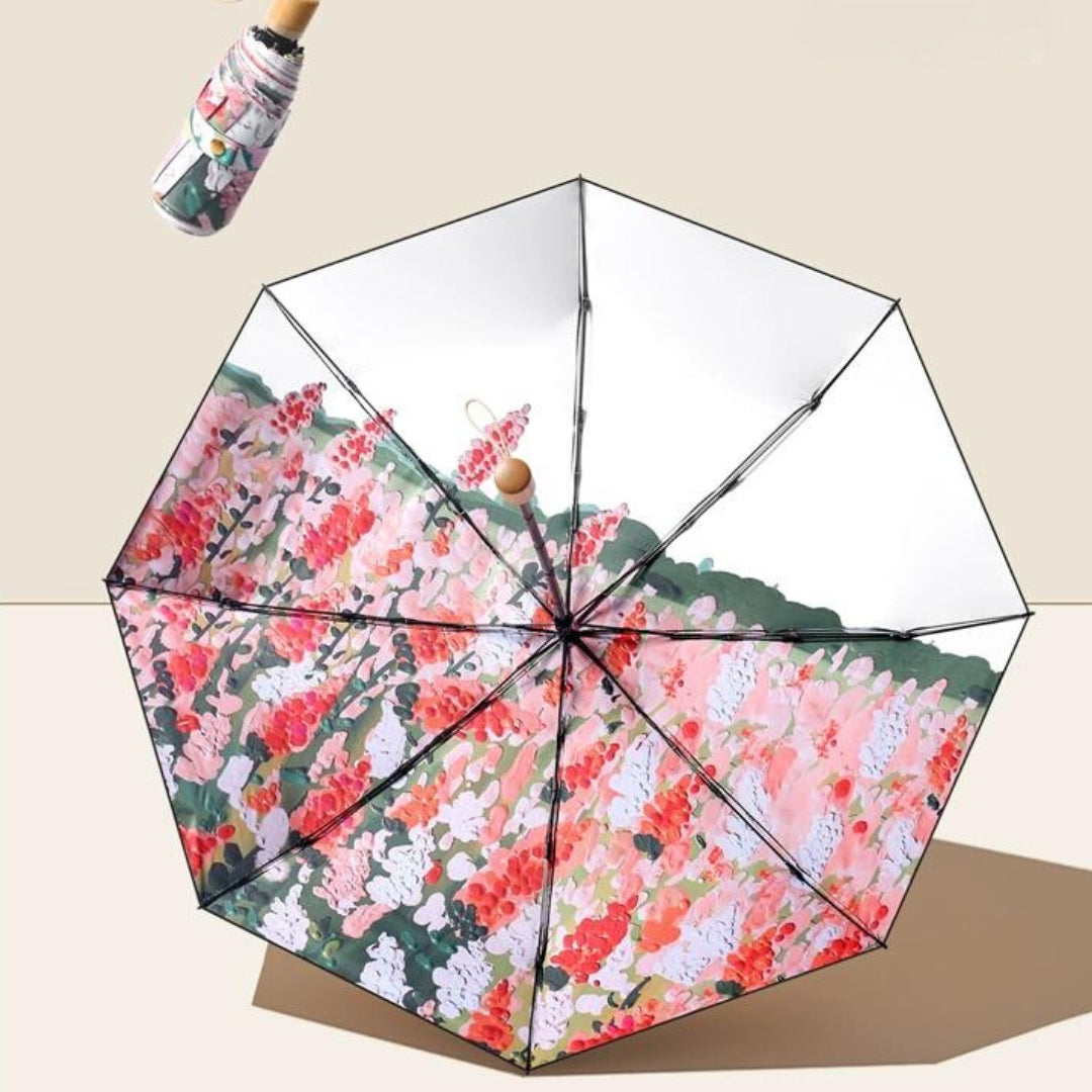 Double-layer hand-painted-style small folding umbrella