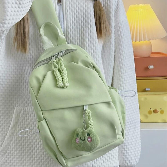 Solid color backpack design crossbody bag, chest bag with free pendant