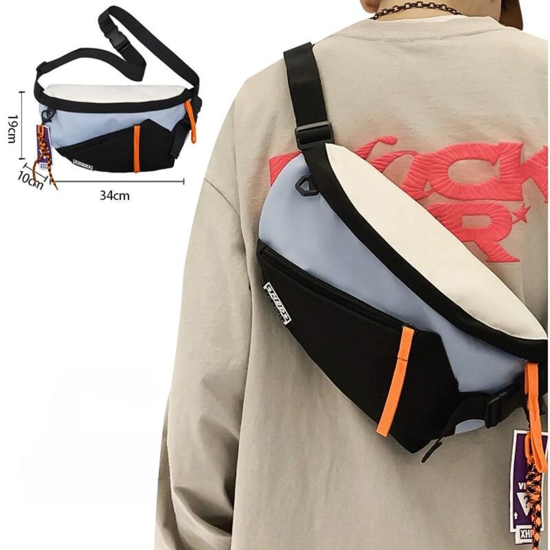 Trendy crossbody chest bag for boys and girls with bonus pendant.