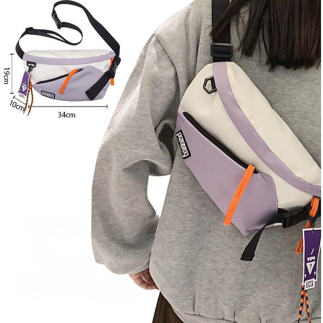 Trendy crossbody chest bag for boys and girls with bonus pendant.