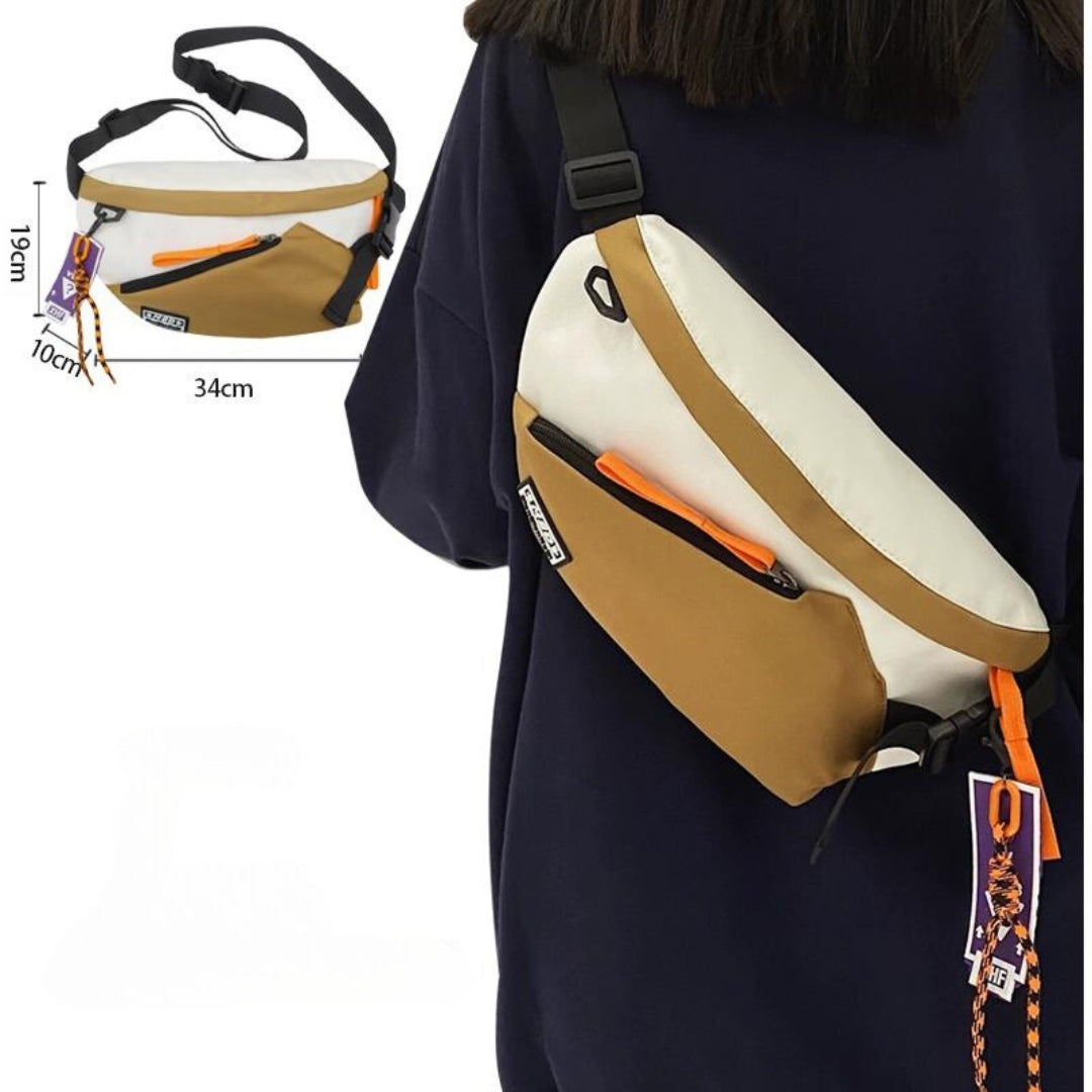 Trendy crossbody chest bag for boys and girls with bonus pendant.