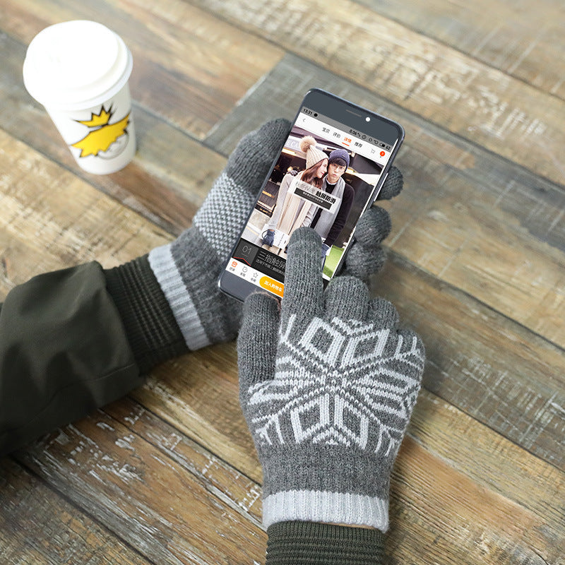 Knitted winter warmth thickened fleece couple gloves