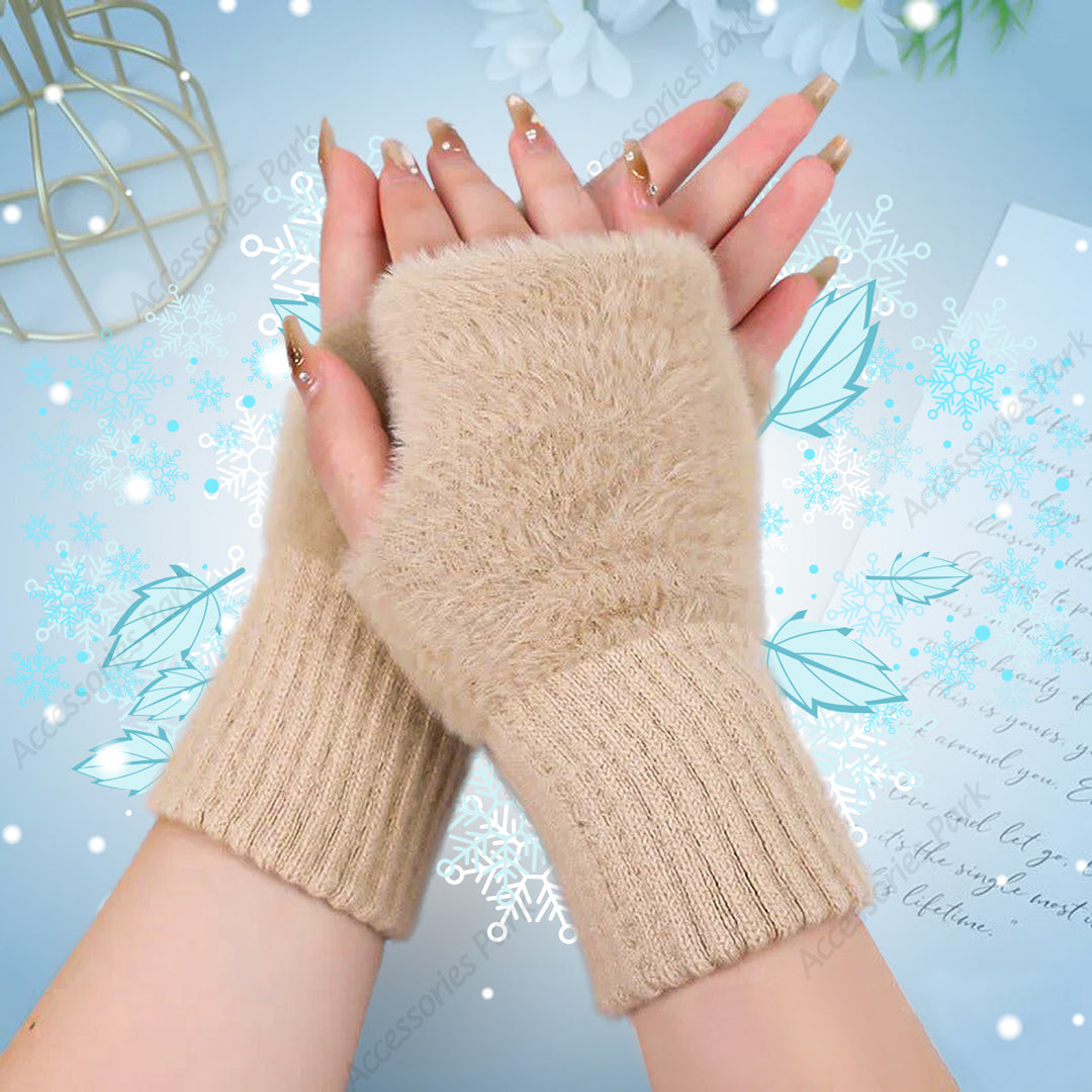 Korean Style Plush Winter Half Finger Hand Gloves