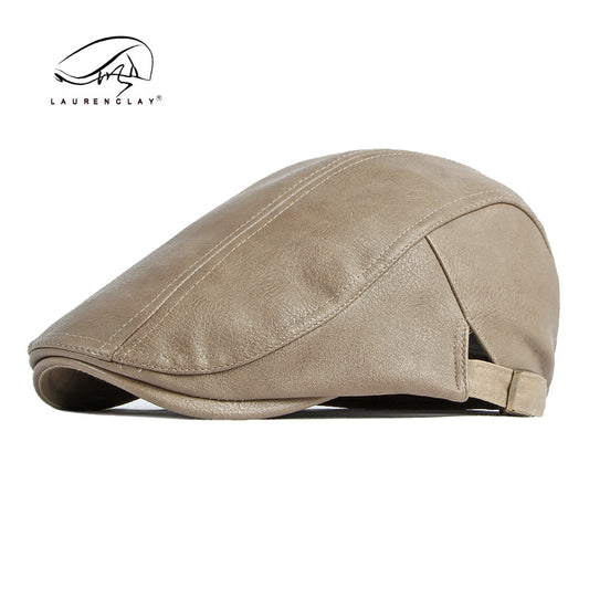 Winter PU leather British retro thickened men's beret