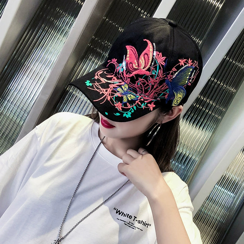 Women's Summer Style Butterfly Embroidered Cap