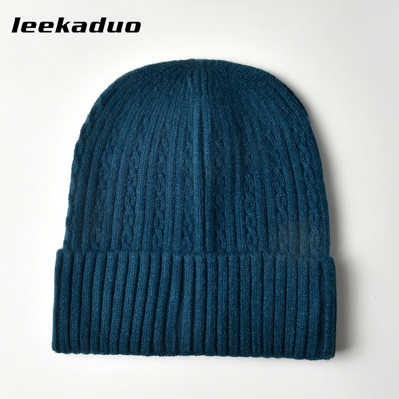 Men's winter casual solid color knitted wool hat