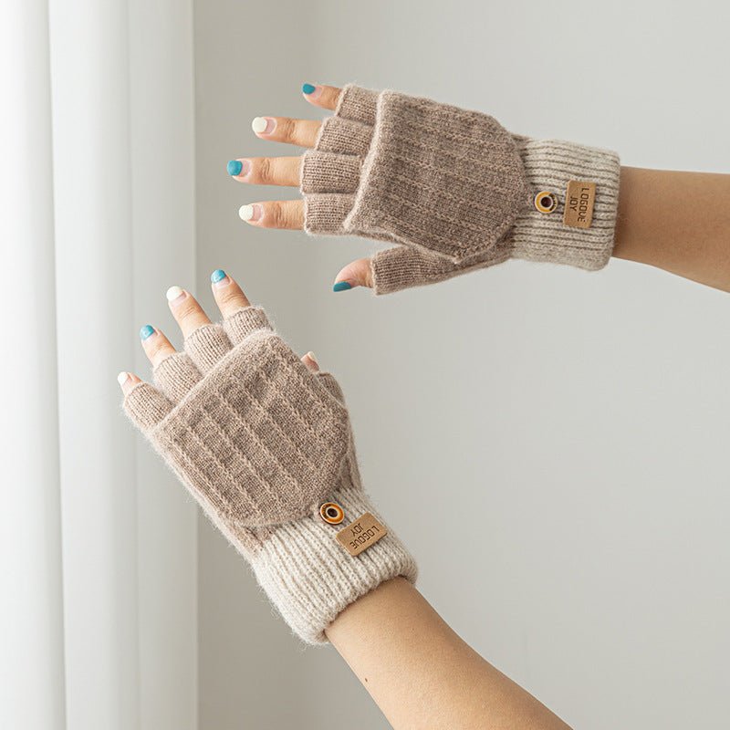 Flip Cover Knitted Half Finger Hand Gloves