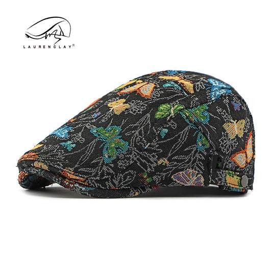 All Season New Butterfly Embroidery Ethnic Style Beret Cap