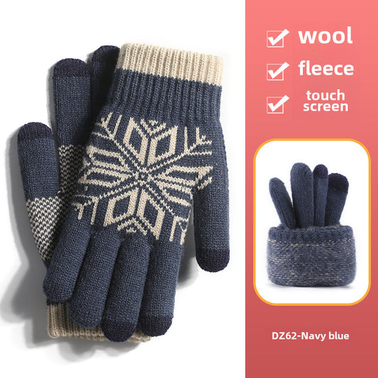 Knitted winter warmth thickened fleece couple gloves