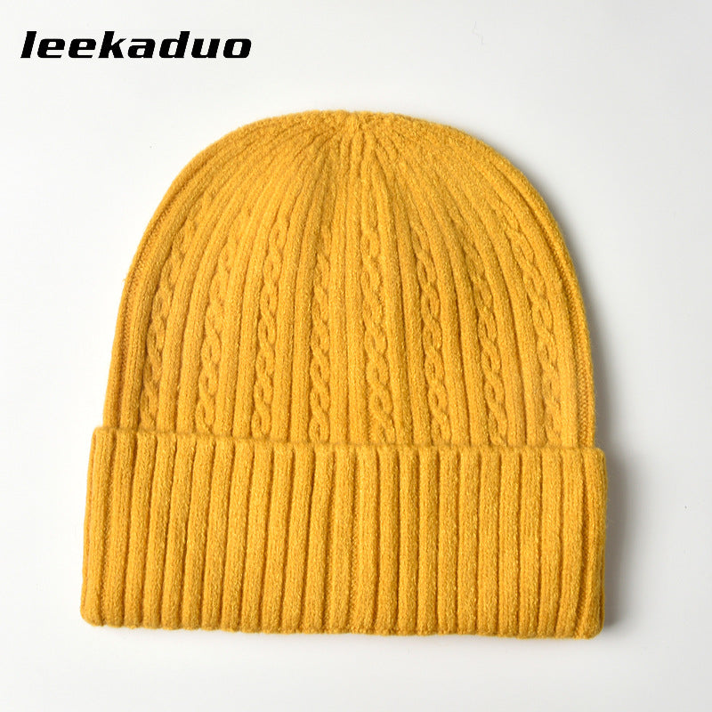 Men's winter casual solid color knitted wool hat