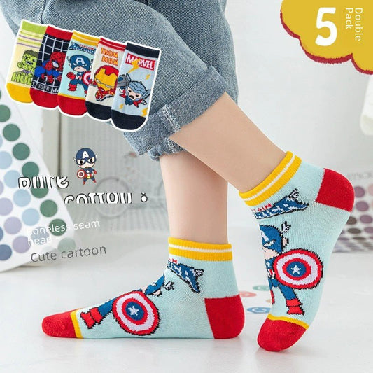 Super Hero Printed 5 Pieces Set Soft and Comfortable Cotton Socks  for Kids