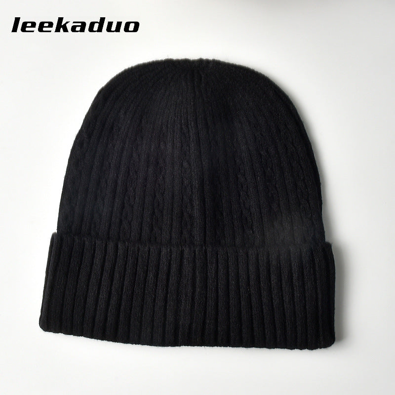 Men's winter casual solid color knitted wool hat