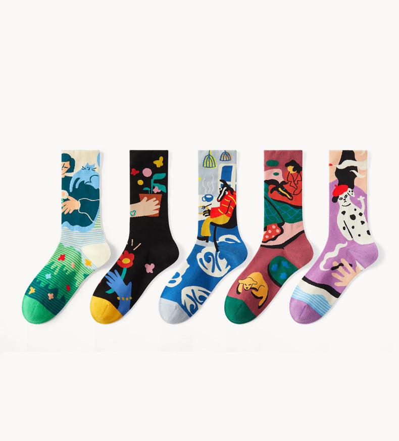 5 Pair set cartoon color trend Autumn and winter socks for men & women