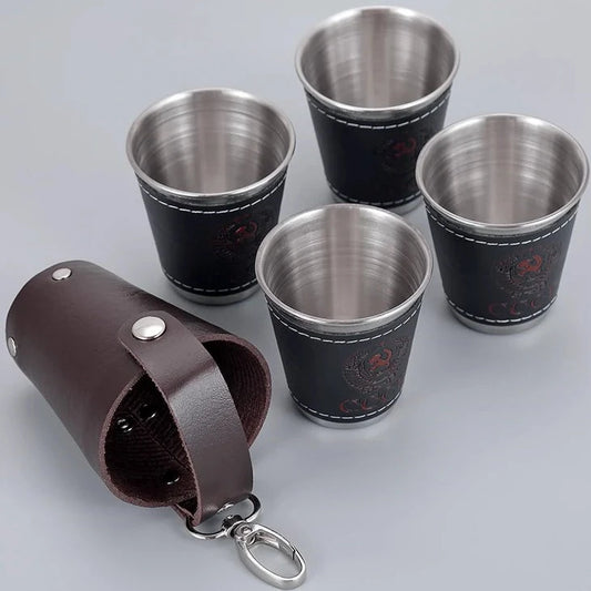 Stainless steel small glass set 4 portable  for outdoor travel carrying glasses