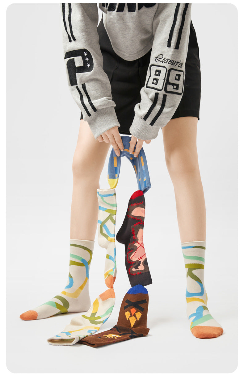 Cartoon design oil painting socks for men & women