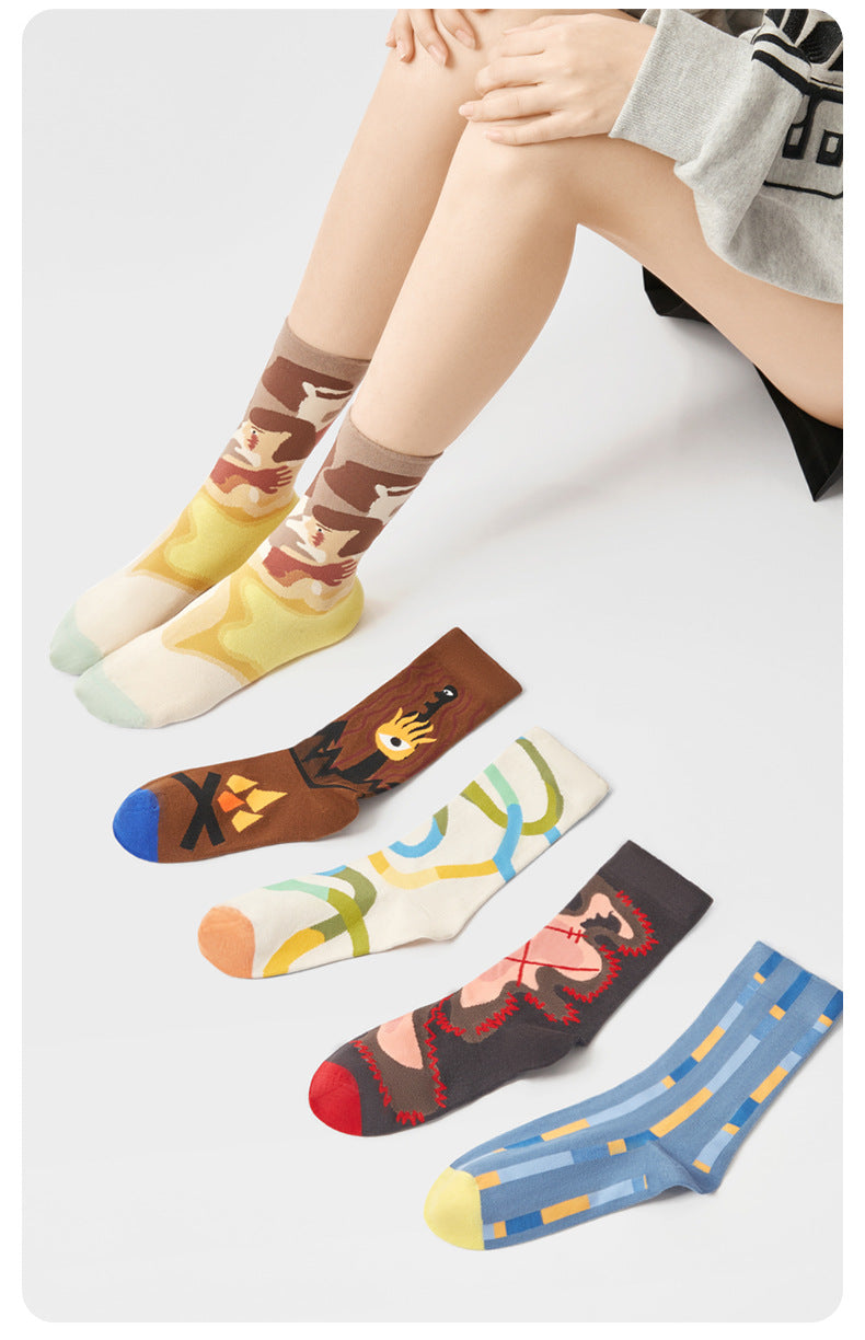 Cartoon design oil painting socks for men & women