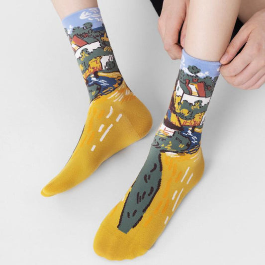 Men's and women's long oil painting socks