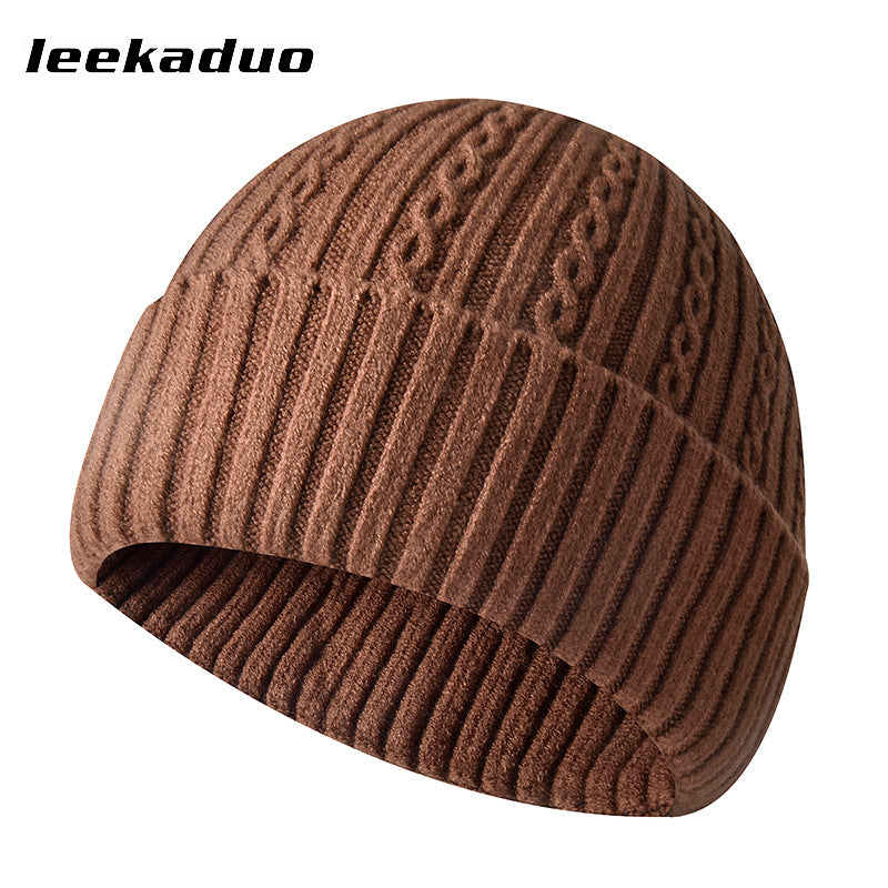 Men's winter casual solid color knitted wool hat