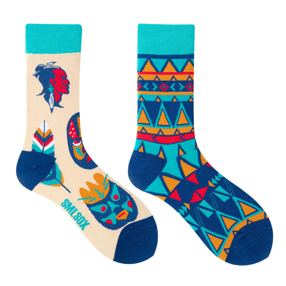 All Season mid high tube Asymmetrical Colorful trendy cotton socks