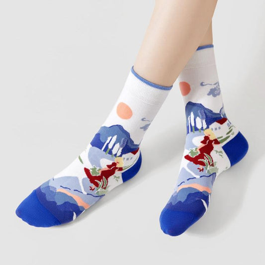 Men's and women's long oil painting socks