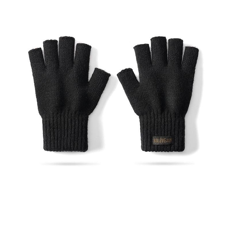 Winter knitted half-finger windproof woolen gloves