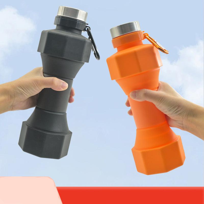 Folding 650ml Gym dumbbells silicone portable water bottle