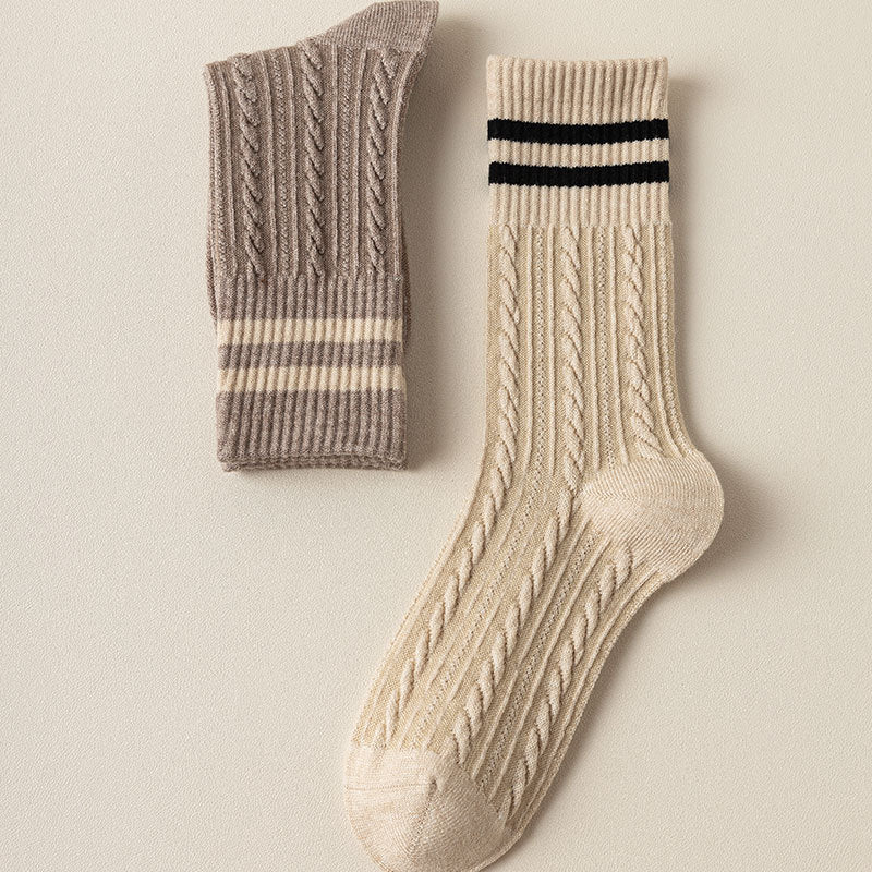 Women's winter thickened casual striped wool socks towel socks