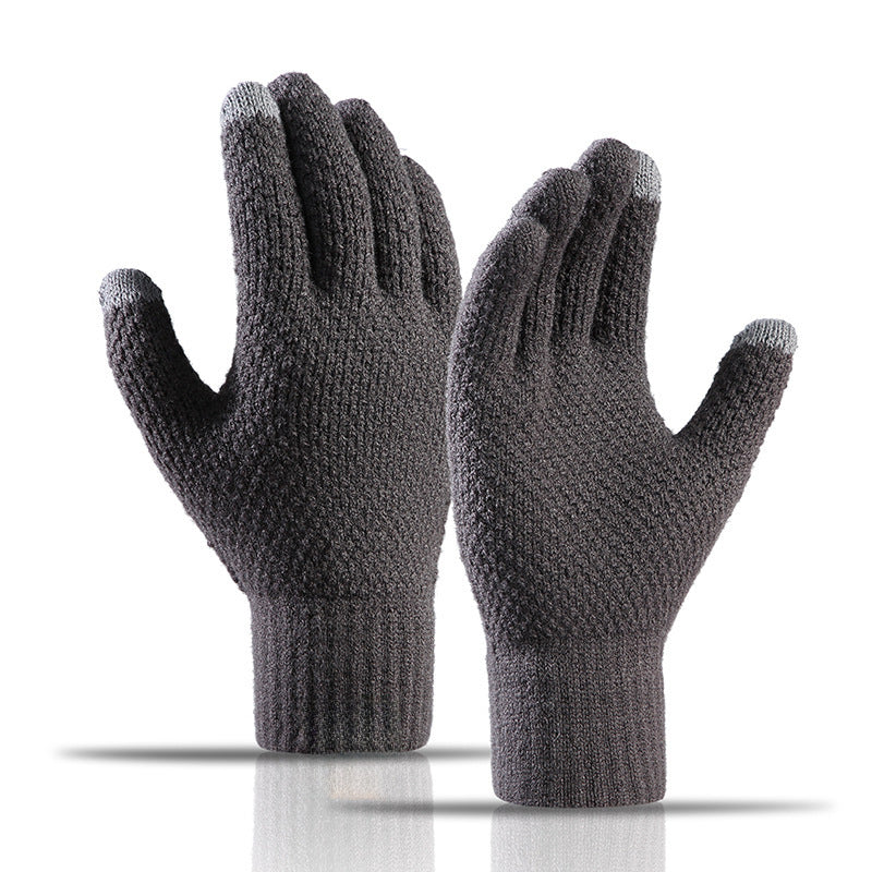 Fleece thickened warm wool knitted winter gloves