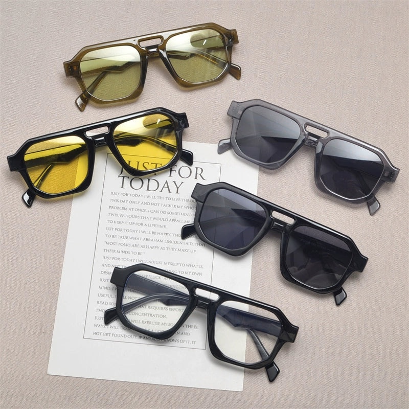 Retro Square large frame double beam sunglasses, Versatile Hip-hop sunglass