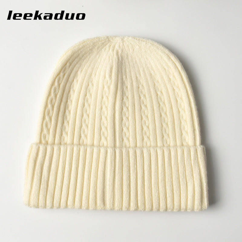 Men's winter casual solid color knitted wool hat