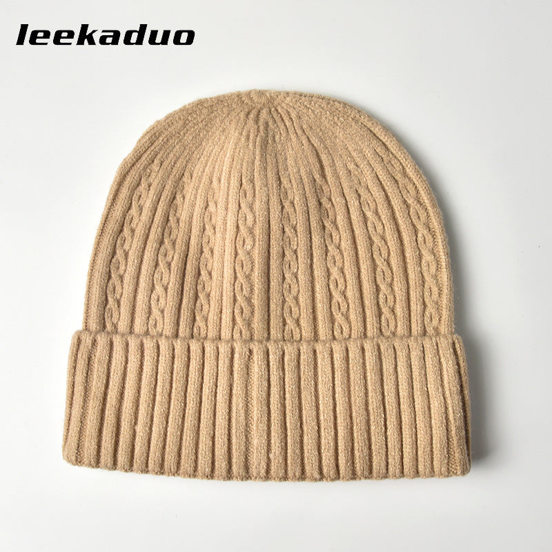 Men's winter casual solid color knitted wool hat