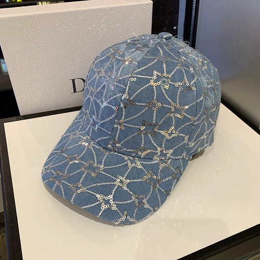 Women's sequined summer net style cap