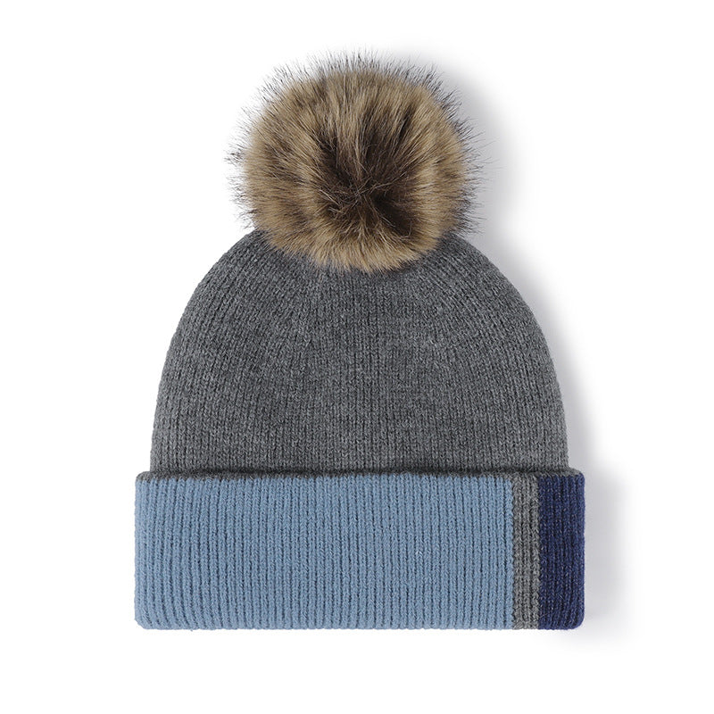 Color-blocked knitted outdoor warm thickened and versatile beanie