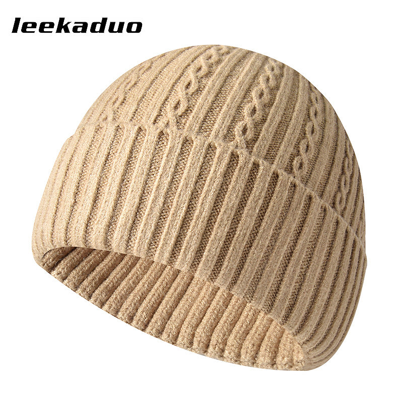 Men's winter casual solid color knitted wool hat