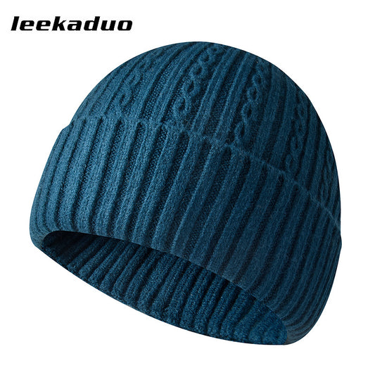 Men's winter casual solid color knitted wool hat