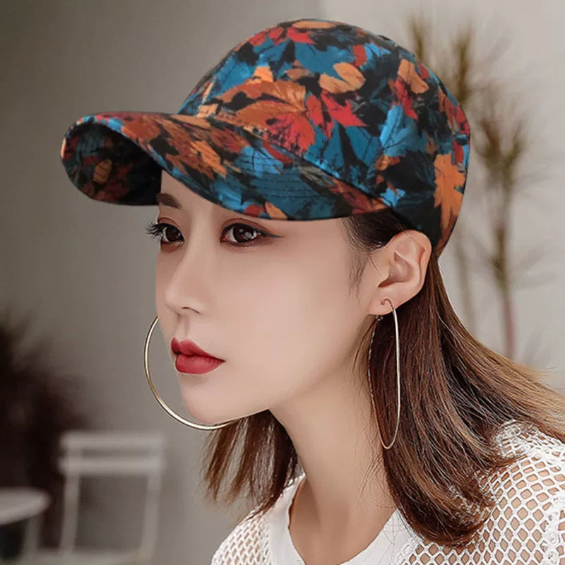 Women's summer outdoor sun protection printed design cap