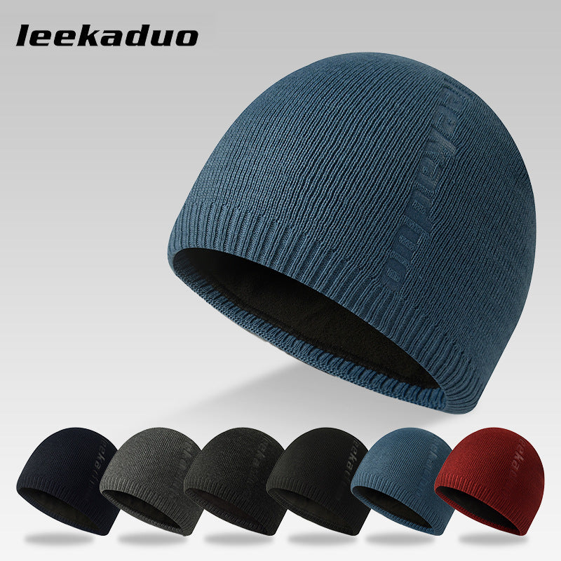 Embossed knitted fleece warm woolen winter riding hat