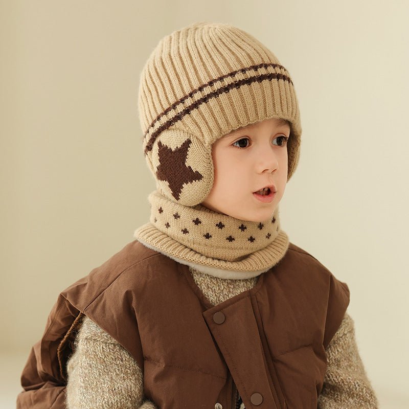 2 in 1 Children's Winter Cap with Earmuff and Muffler two-piece set