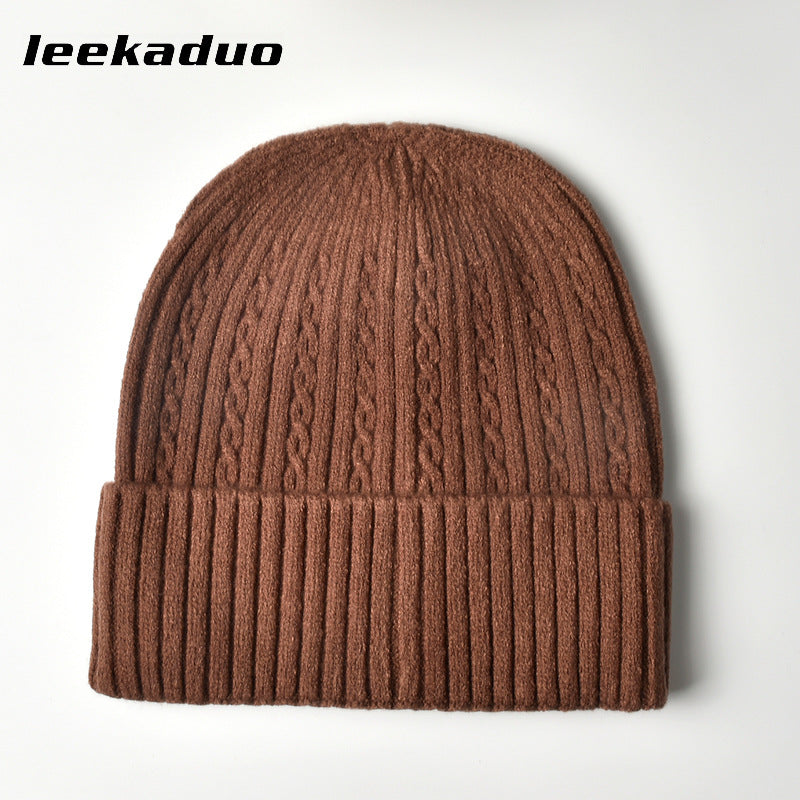 Men's winter casual solid color knitted wool hat