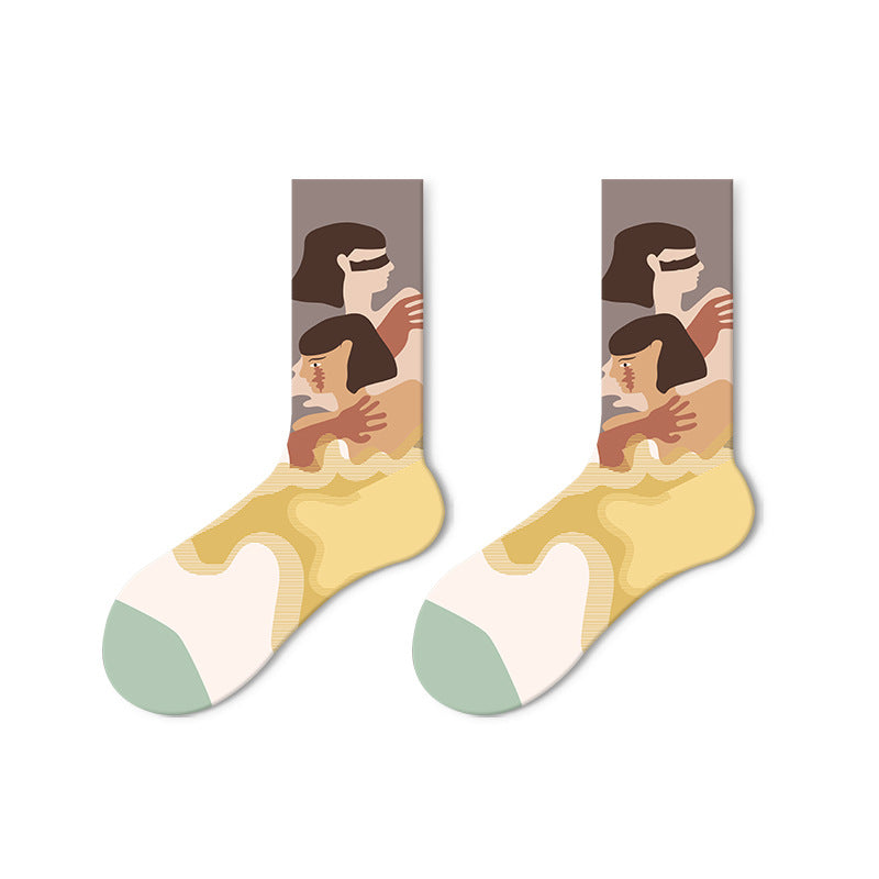 Cartoon design oil painting socks for men & women