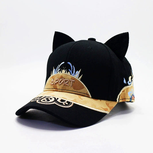 Women's casual embroidered cat ears summer cap