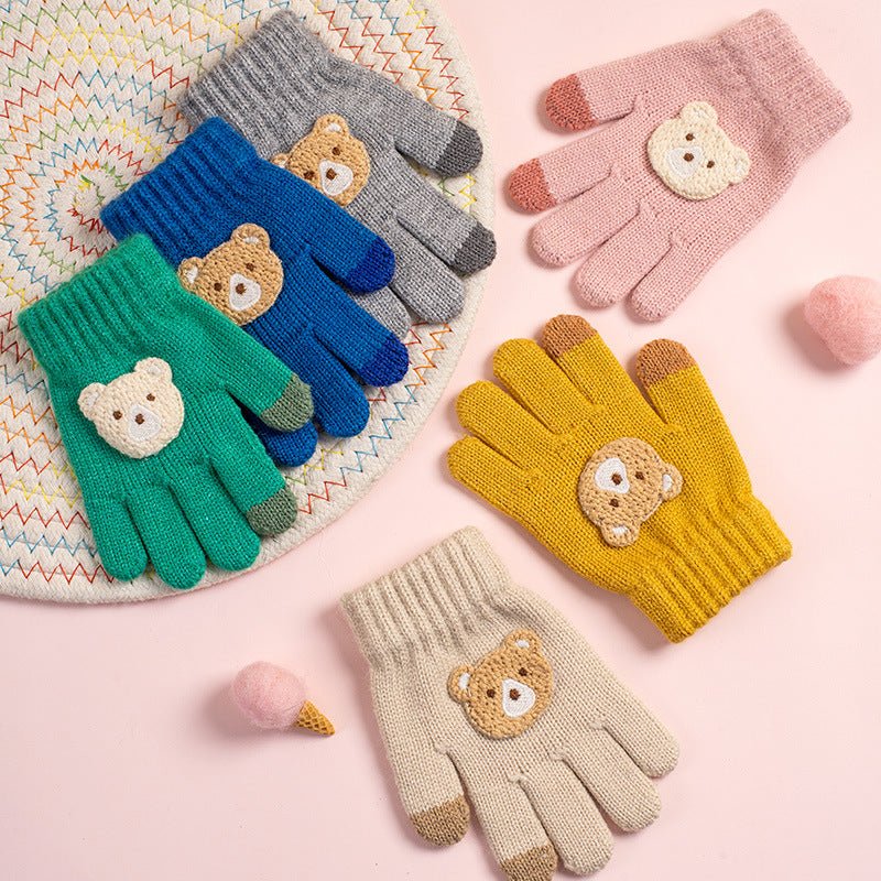 Full-Finger Wool Knitted Winter Gloves for Kids