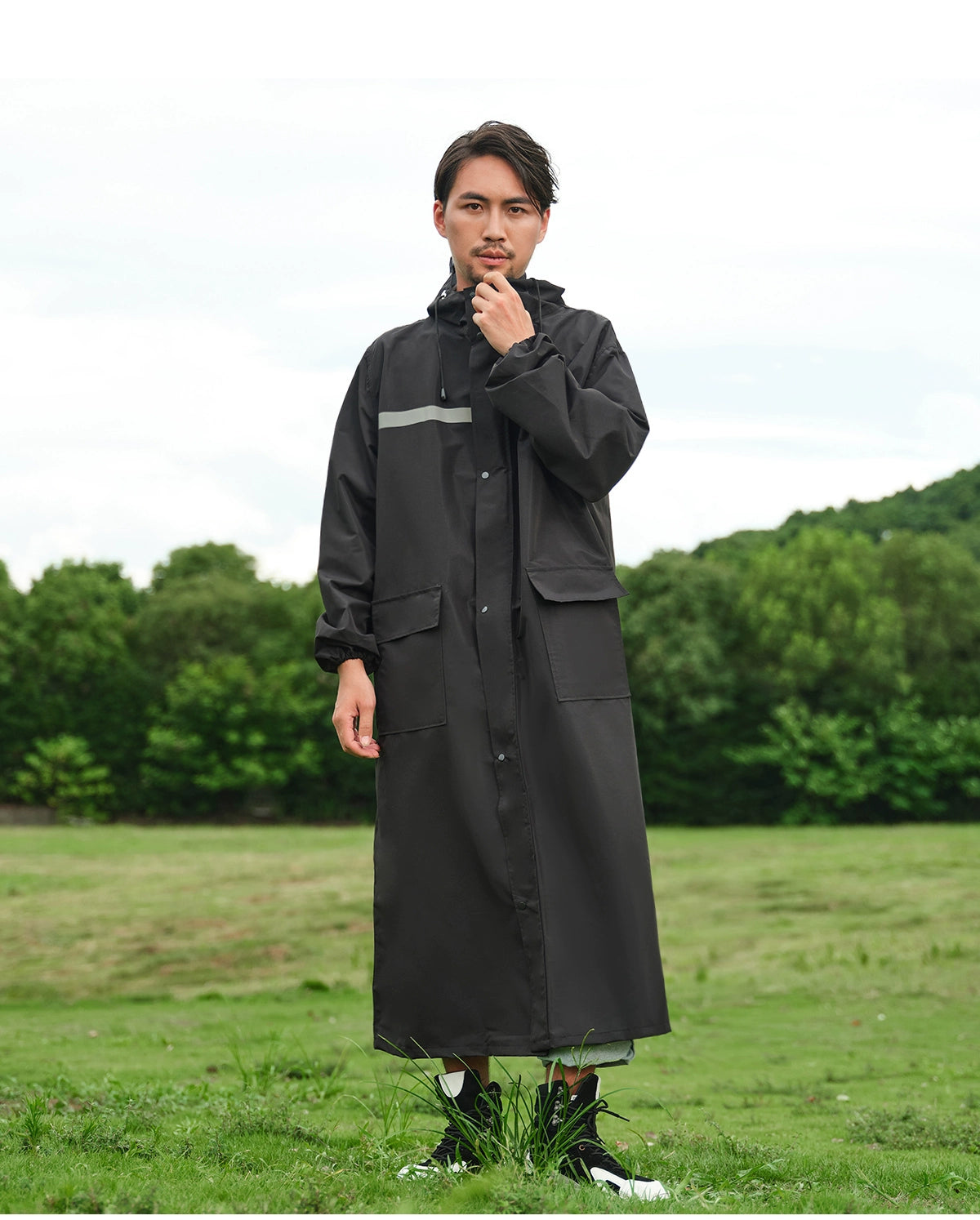 New long raincoat, Full body rainstorm one-piece windbreaker poncho